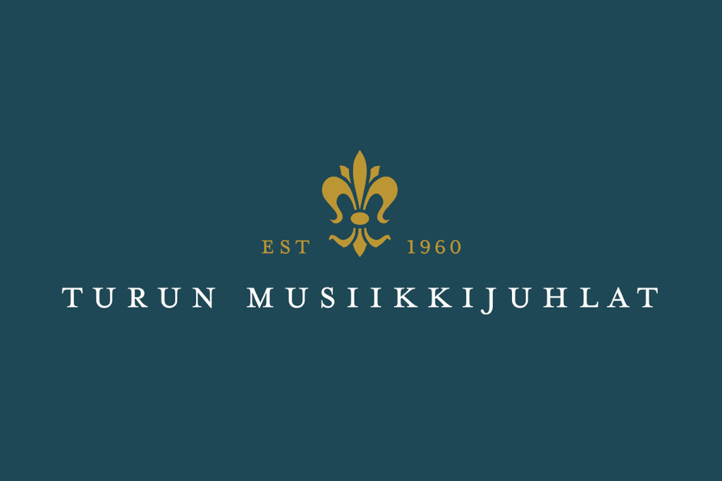 Logo for Turun Musiikkijuhlat, est. 1960.  A gold fleur-de-lis sits above the text.